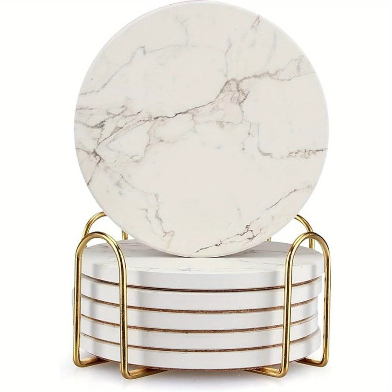 StoneAura 6-Piece White Marble Coaster Set