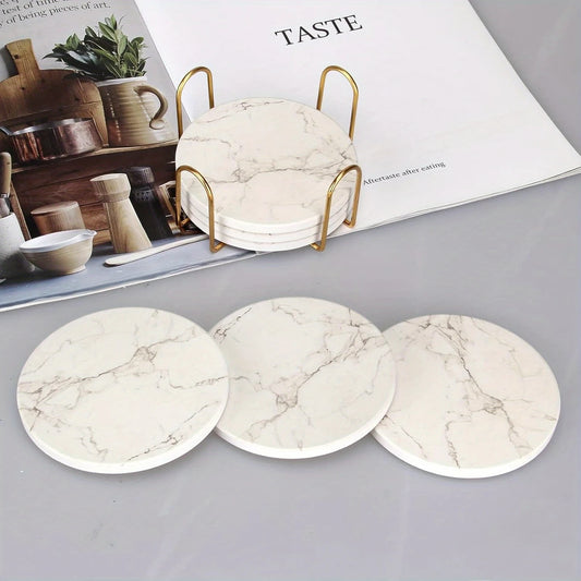StoneAura 6-Piece White Marble Coaster Set